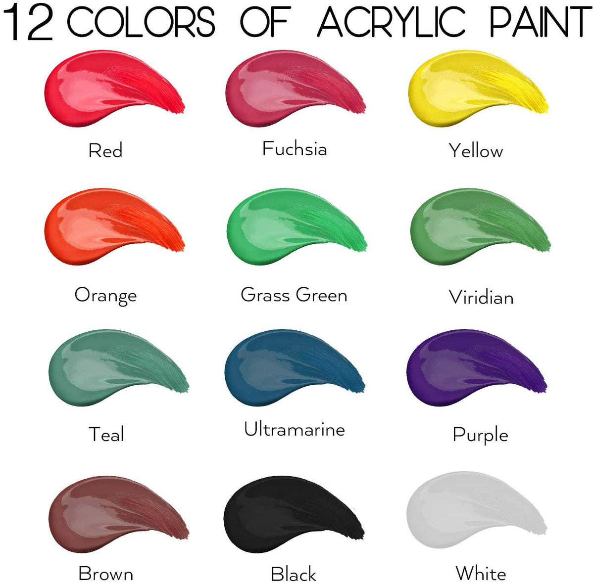 HissiCo Acrylic Paint Set of 36 Colors 2FL oz 60ml Bottles,Non Toxic 36 Colors Acrylic Paint No Fading Rich Pigment for Kids Adults Arti