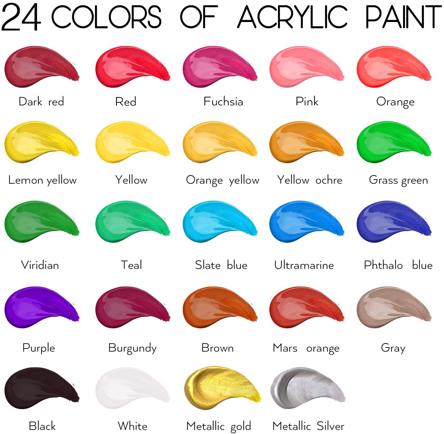 Acrylic Paint Set of 36 Colors 2fl oz 60ml Bottles,Non Toxic 36