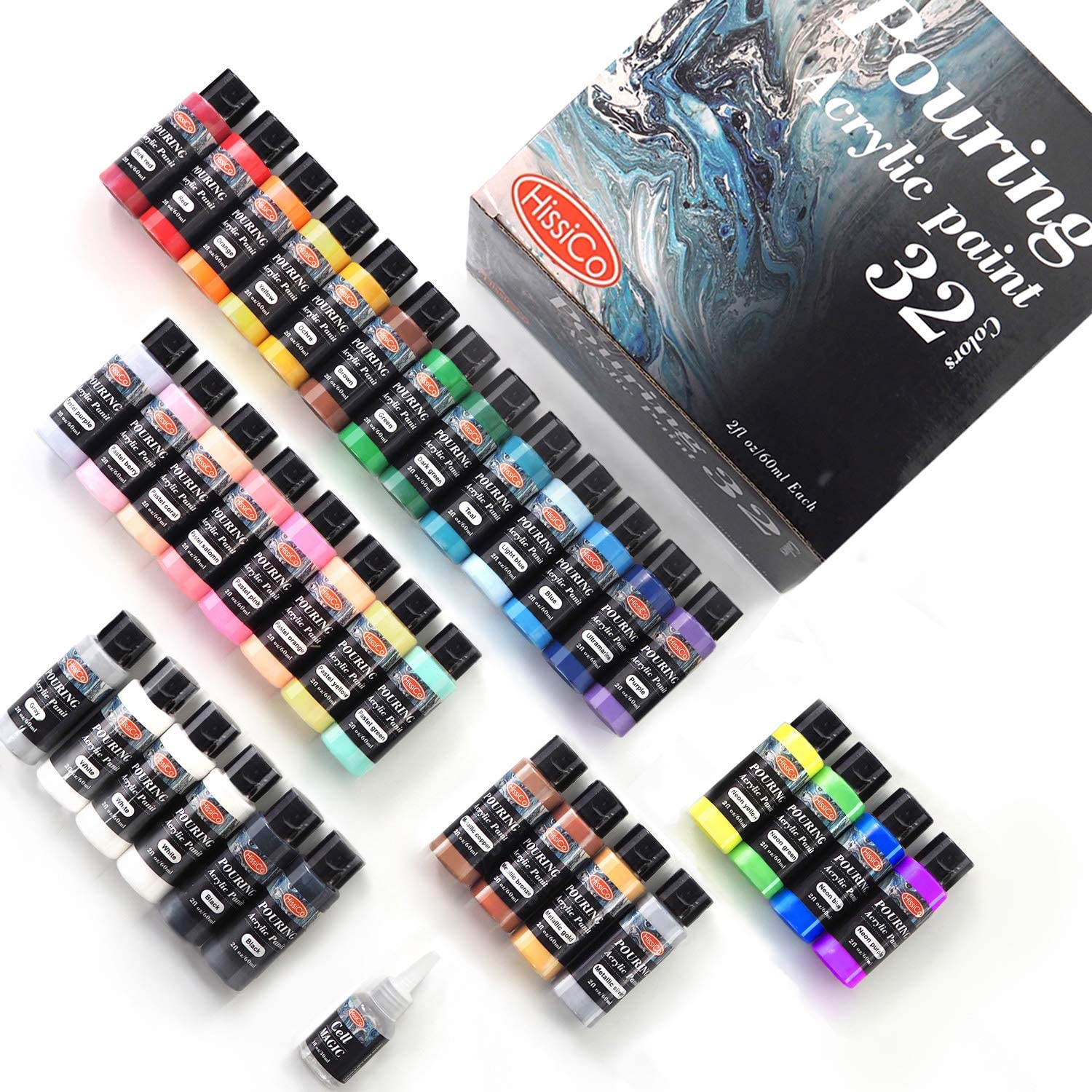 Funto Acrylic Pouring Paint Set, 36 Bottles(2oz), with Silicone Oil, High  Flow, Pre-Mixed, Assorted Colors, Art Supplies for Pouring on Canvas,  Glass